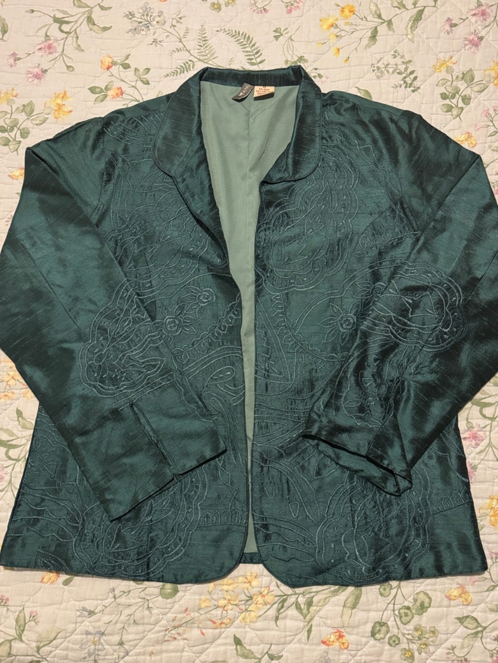 Anu Silk Paisley Embroidered Blazer M Teal